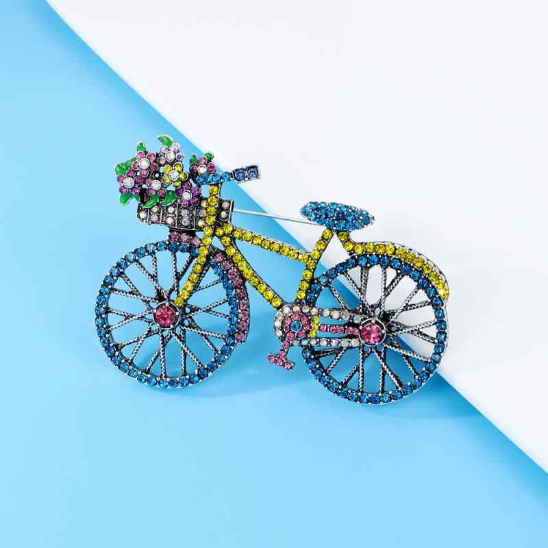 ブローチ レディース 自転車 カラフル ジルコニア装飾 おしゃれ 飾りピン 普段使い ワンポイント メタ..