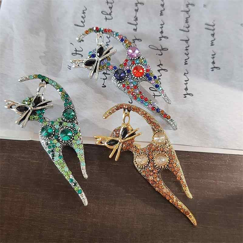 ブローチ 男女兼用 猫モチーフ 合金 ラインストーン 欧米風 レトロ アンティーク調 スーツ ジャケット コート ブラウス スカーフ アクセサリー 上品 かわいい 華やか