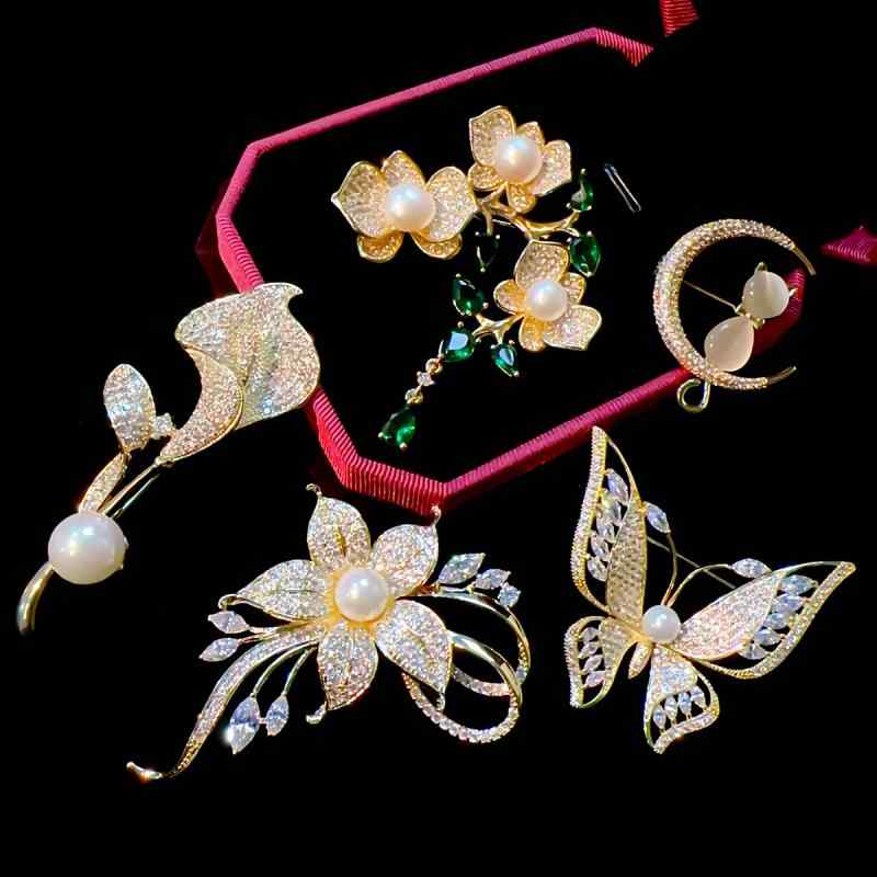 ブローチ ユニセックス 韓国スタイル 淡水パール パール カメリア 山茶花 蝶 バタフライ チューリップ ..