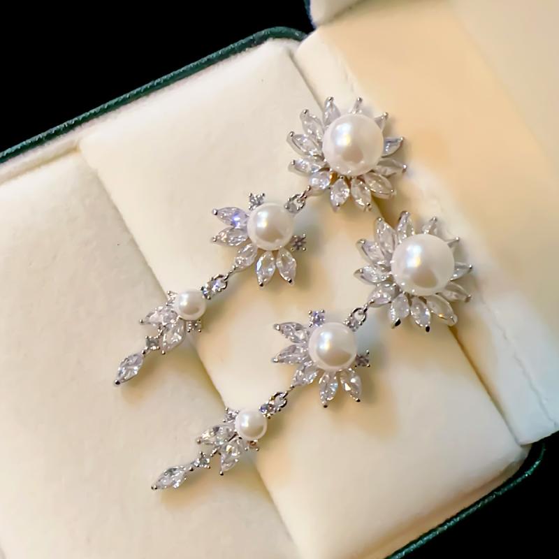 ピアス レディース パール フラワー レトロ 高級感 ゴールドメッキ 銅製 電気メッキ加工 通勤 オフィス 普段使い(4)