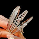 ブレスレット レディース 欧米トレンド 個性派 幾何学デザイン 翼モチーフ フルジルコニア パヴェ 厚メッキ 変色防止 ゴールドカラー 銅製 高級感 エレガント...