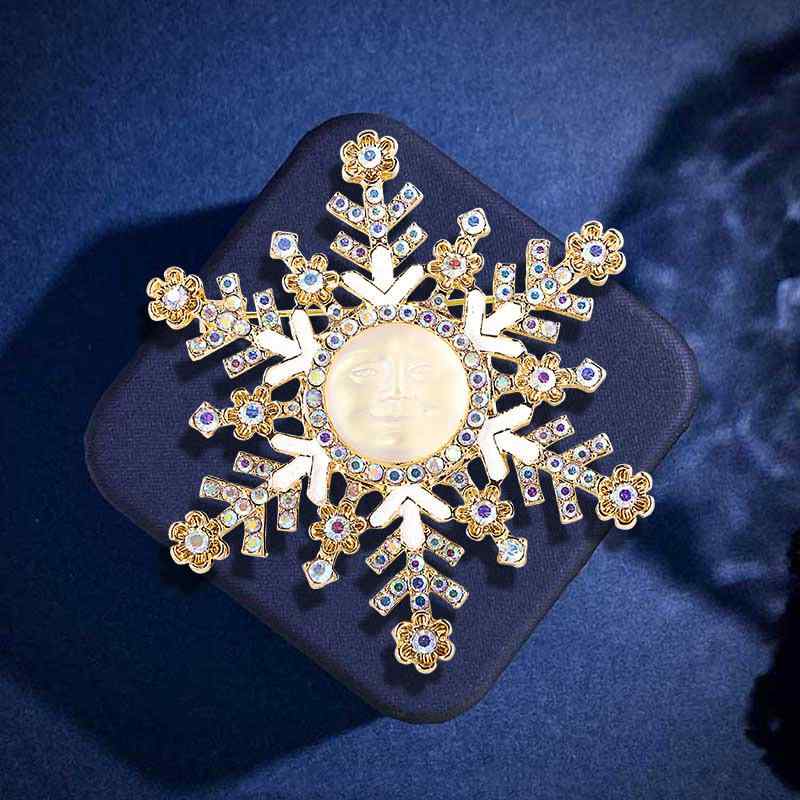 ブローチ 男女兼用 レトロ ヴィンテージ 立体 天使の笑顔 七宝焼き エナメル ラインストーン 雪の結晶 ..