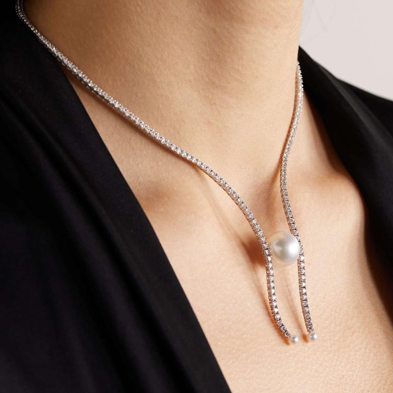 ネックレス レディース ブライダル 結婚式 オープンタイプ ジルコニア パール パール ラインストーン ..