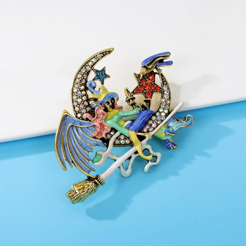 ブローチ レディース 月に座る魔女 ハロウィン コスチューム レトロ アンティーク調 ユニーク 個性的 ..