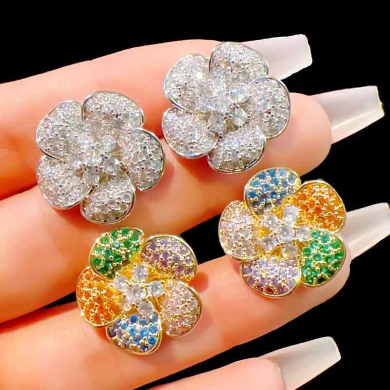 ピアス イヤリング レディース 女性用 ファッション シルバー925 ポスト 銅製 カラージルコニア ホワイト 花 フラワー 個性的 デザイン 上品 エレガント 華やか 高級感 デイリーユース 普段使い オフィス カジュアル(4)