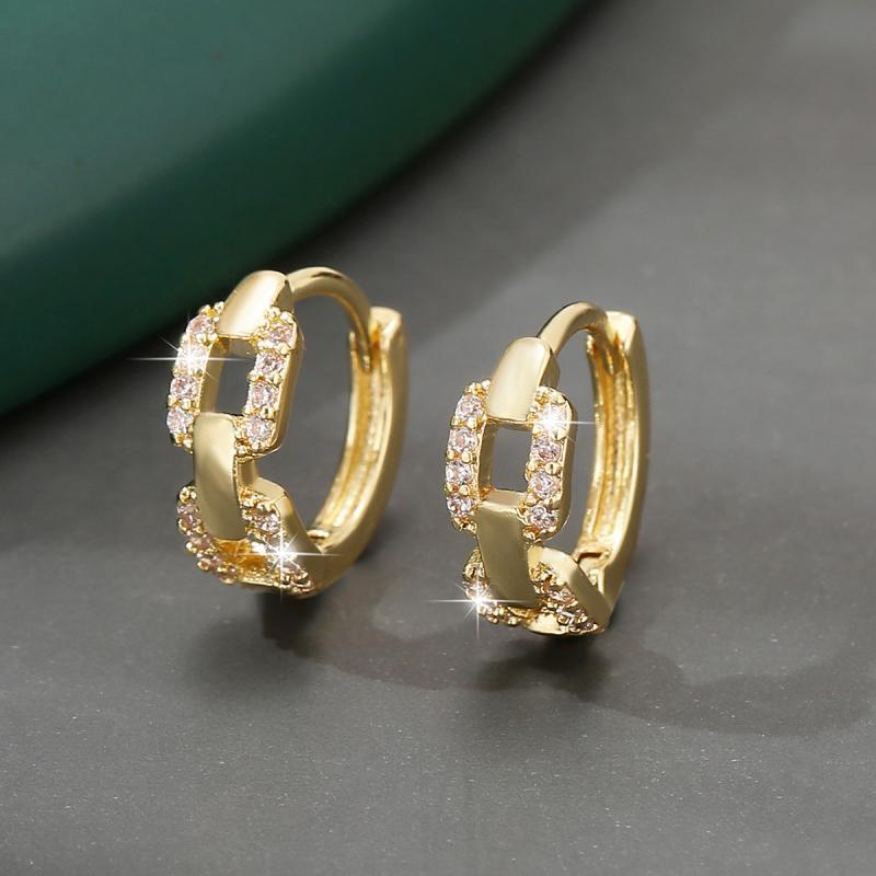 ピアス レディース 欧米風 エレガント 高級感 銅製 ジルコニア 幾何学 円形 チェーン U字型 電気メッキ加工 ゴールド シルバー オフィス 通勤 デイリーユース ファッション