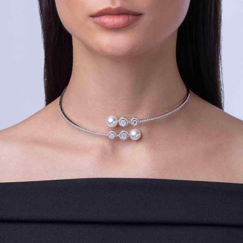 ネックレス レディース 女性用 欧米風 高級感 パール パール オープンデザイン チョーカー ラインスト..