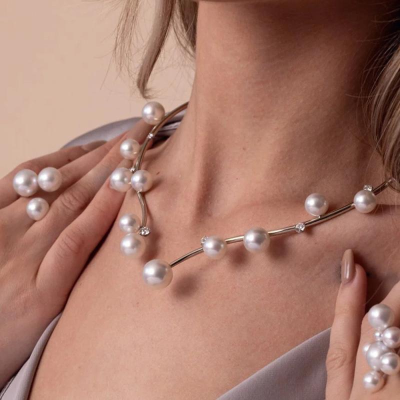 ネックレス レディース 欧米風 金属 チョーカー 開口式 パールネックレス 合金製 ゴールド シルバー お..