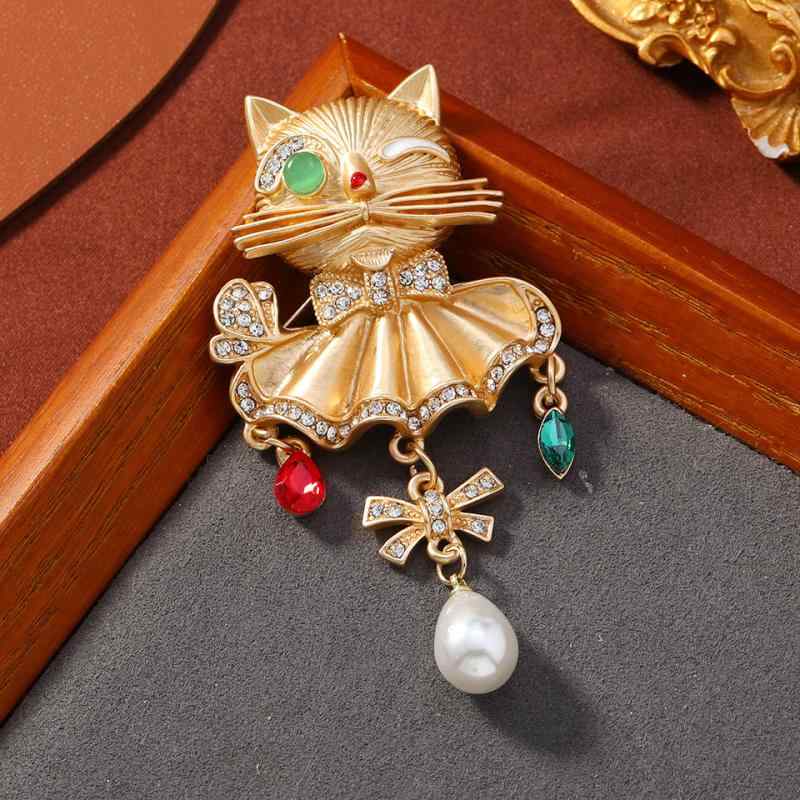 ブローチ ユニセックス レトロ かわいい 猫 アニマルモチーフ 大きな尻尾 マットゴールド 亜鉛合金 電..