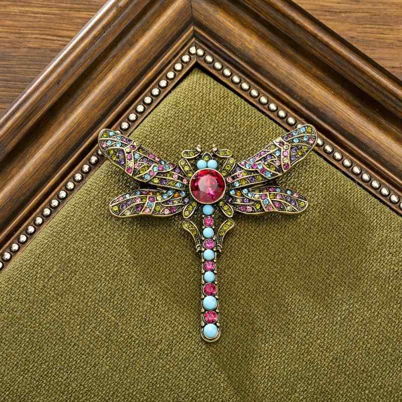 ブローチ レディース 女性用 レトロ ヴィンテージ 欧米スタイル トンボ 昆虫モチーフ ラインストーン ..