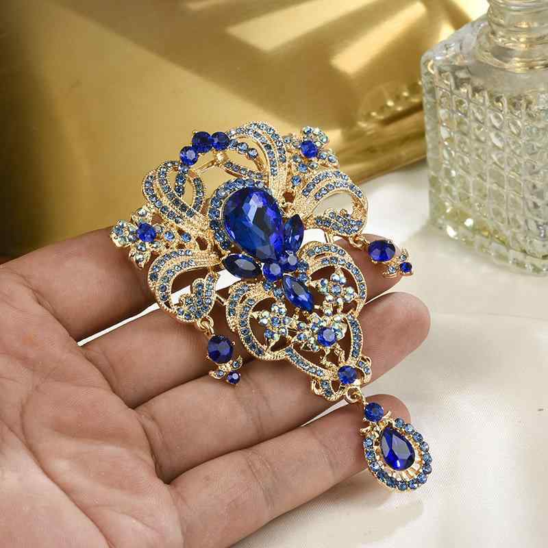 ブローチ レディース 女性用 クラウン 王冠 ドロップ 多色ラインストーン 2WAY 合金製 ストールクリップ スカーフ留め ショールピン 結婚式 卒業式 入学式 フォーマル カジュアル アクセサリー 小物