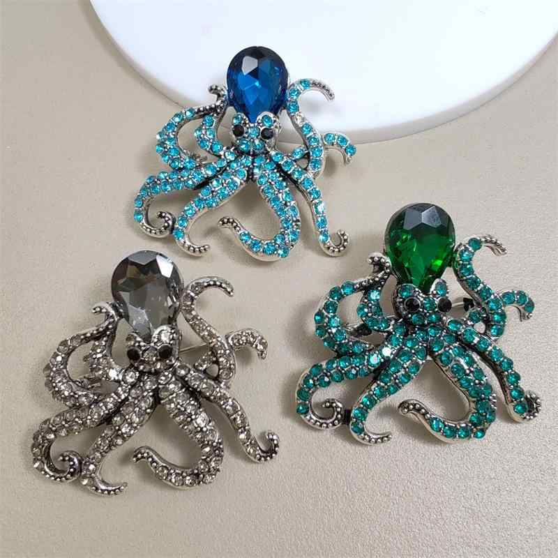 ブローチ 男女兼用 タコ オクトパス 海洋 動物 モチーフ おしゃれ クリエイティブ きらめく 華やか ワ..