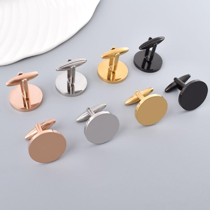 カフス 男性用 チタン鋼 鏡面研磨 ラウンド 丸型 シンプル ビジネス フォーマル フレンチスタイル シャ..