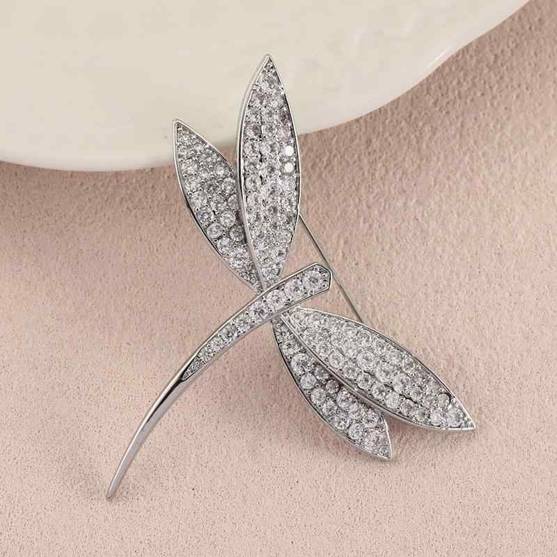 ブローチ レディース トンボ モチーフ フルラインストーン かわいい 高級感 襟元 胸元 ジャケット カーディガン ストール留め ピン アクセサリー シルバー メタル アニマル