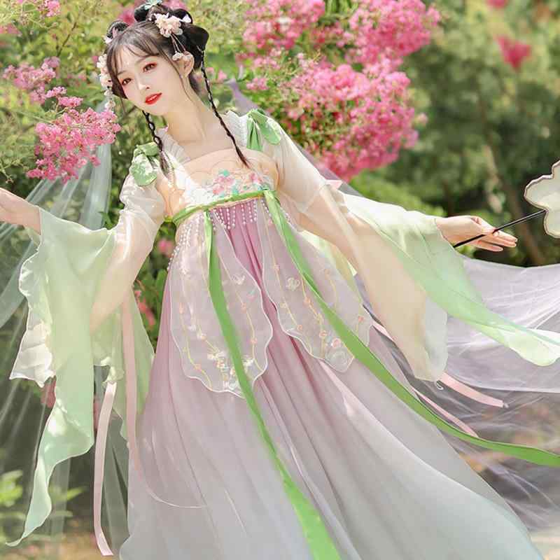 漢服 レディース 唐風 ハイウエストスカート セットアップ 中国伝統 優雅 軽やか ふんわり ドレープ感 華やか デイリーユース 春夏 刺繍