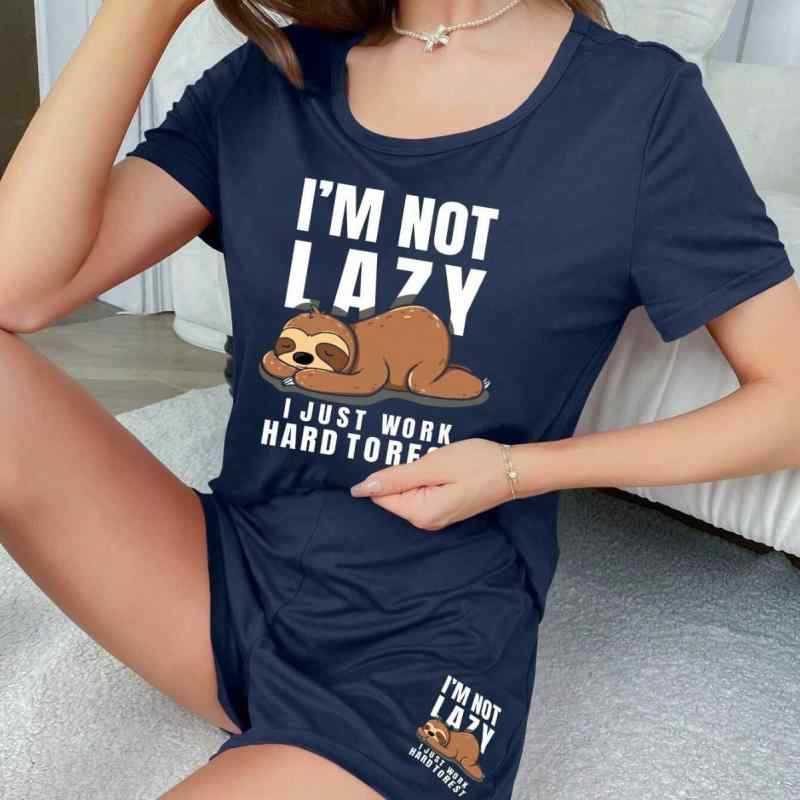 ルームウェア レディース 部屋着 パジャマ カジュアル スロース柄 半袖 ショートパンツ ゆったり 2点セ..