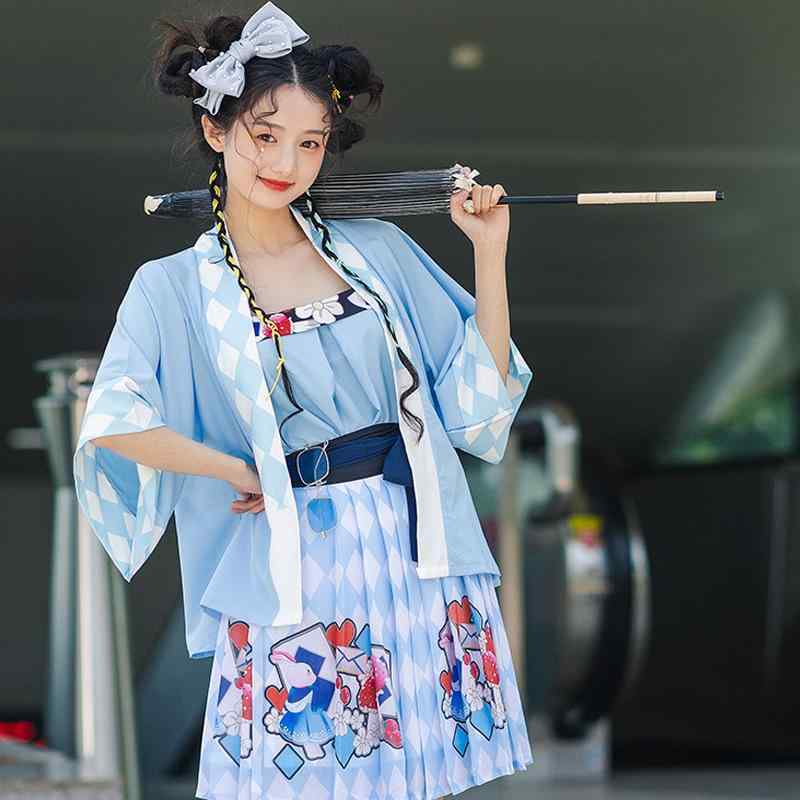 漢服 レディース 中国風 漢要素 宋制 褙子 キャミソール 改良型 ウエスト丈 ショートスカート 三点セット シフォン ポリエステル 刺繍 普段着 カジュアル 春夏