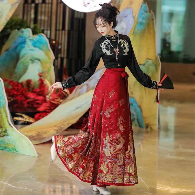 漢服 レディース 春夏 金糸織り 華やか 花柄 馬面プリーツスカート トップス セットアップ 普段使い デイリーユース 中華風 伝統衣装 披露宴 お呼ばれ パーティー フォーマル