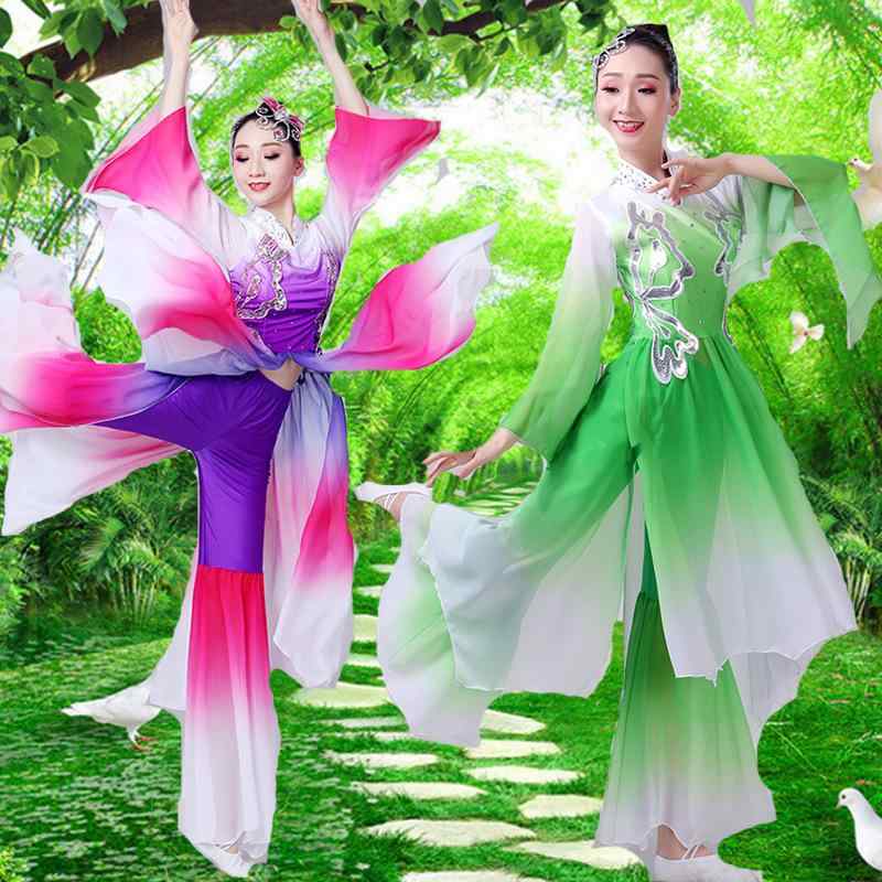 ダンス衣装 女性用 古典舞踊 華やか 中国風 独舞 秧歌 現代舞踊 傘舞 扇子舞 仙女風 練習着 発表会 ステージ コスチューム ポリエステル素材