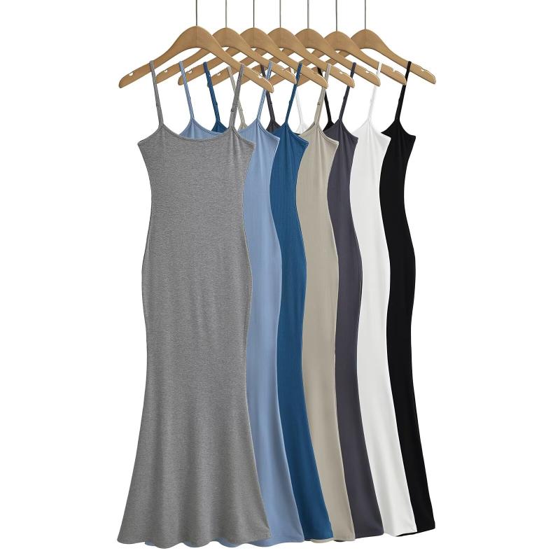 ワンピース レディース フレンチシック 上品 エレガント 大人 セクシー スリムフィット 美シルエット マーメイドライン キャミソール ロング丈 タイト ノースリーブ ポリエステル 伸縮性 通勤 オフィス デート パーティー 秋冬