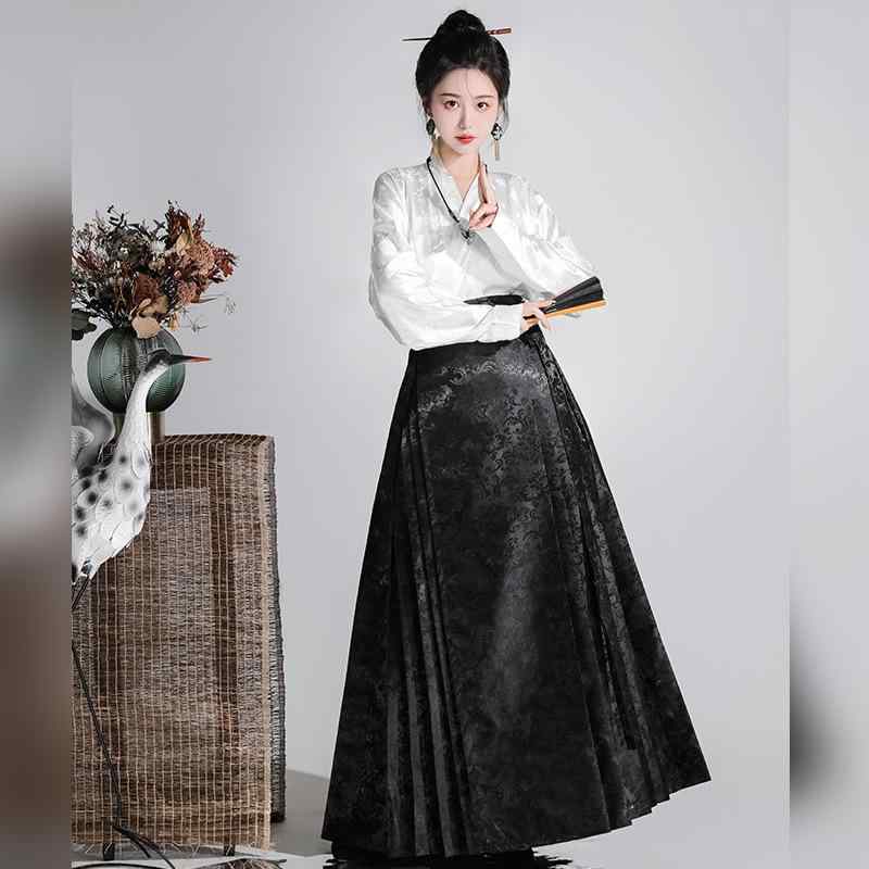 チャイナ服 レディース 女性用 改良 マーミェンクン スカート ロングスカート ブラウス トップス ウエストマーク ウエストシェイプ 着痩せ効果 高級感 高見え 上品 エレガント 個性的 普段使い デイリー ポリエステル