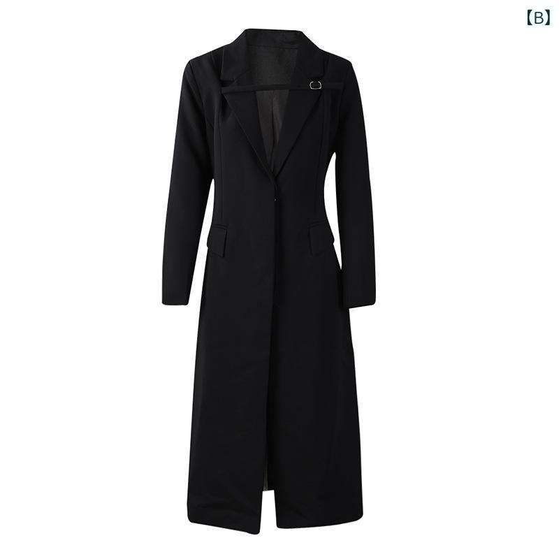 コート レディース 上品 エレガント 通勤 オフィス ベトナム風 個性的 ロング丈 テーラードコート トレンチコート アウター 細見え 体型カバー ゆったり オーバーサイズ 長袖 春 ポリエステル 綿 ホワイト ブラック