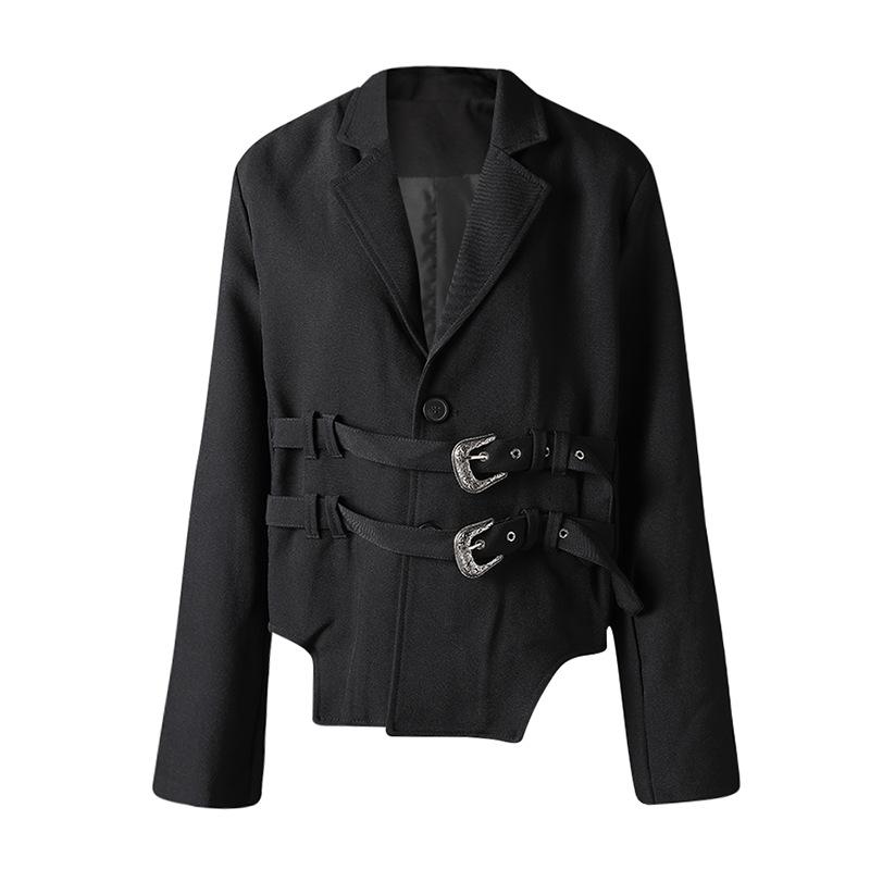 メンズ ジャケット 韓国系 個性的 デザイン性 アシンメトリーデザイン バックル装飾 テーラードカラー ..