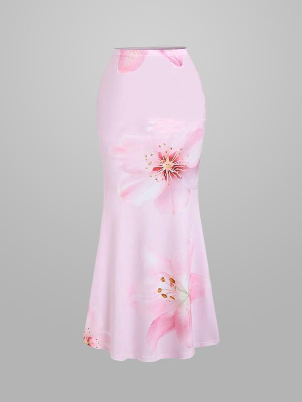 スカート レディース 春夏 マーメイドスカート スリムシルエット 総柄 花柄 リゾート ビーチ カジュアル エレガント 通勤 オフィス メッシュ ポリエステル ストレッチ ミモレ丈