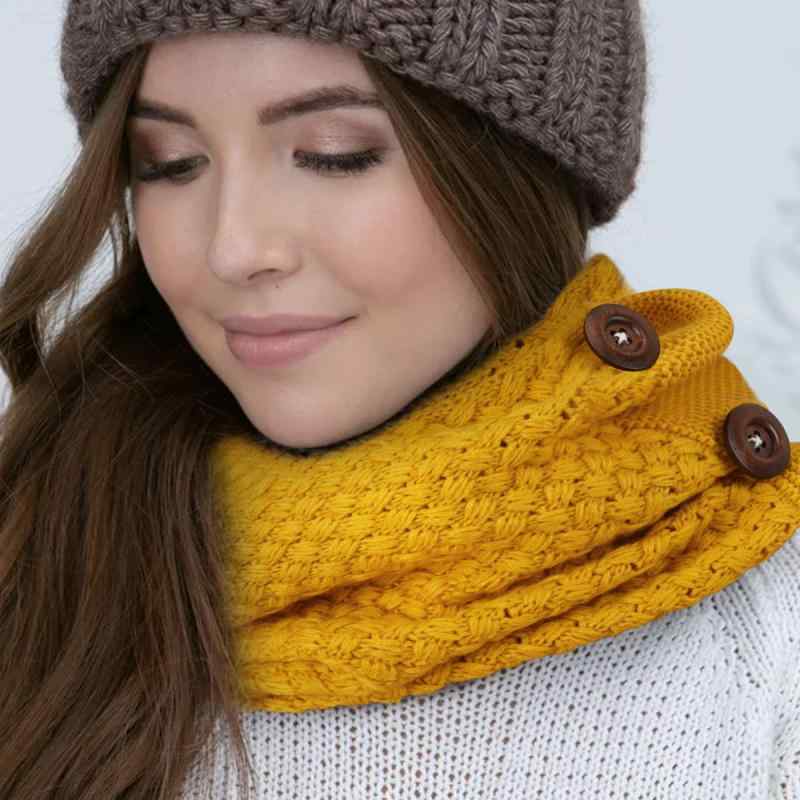 スヌード レディース 欧米風 厚手 やわらか ニット 2重巻き ボタン付き ネックウォーマー ループマフラ..