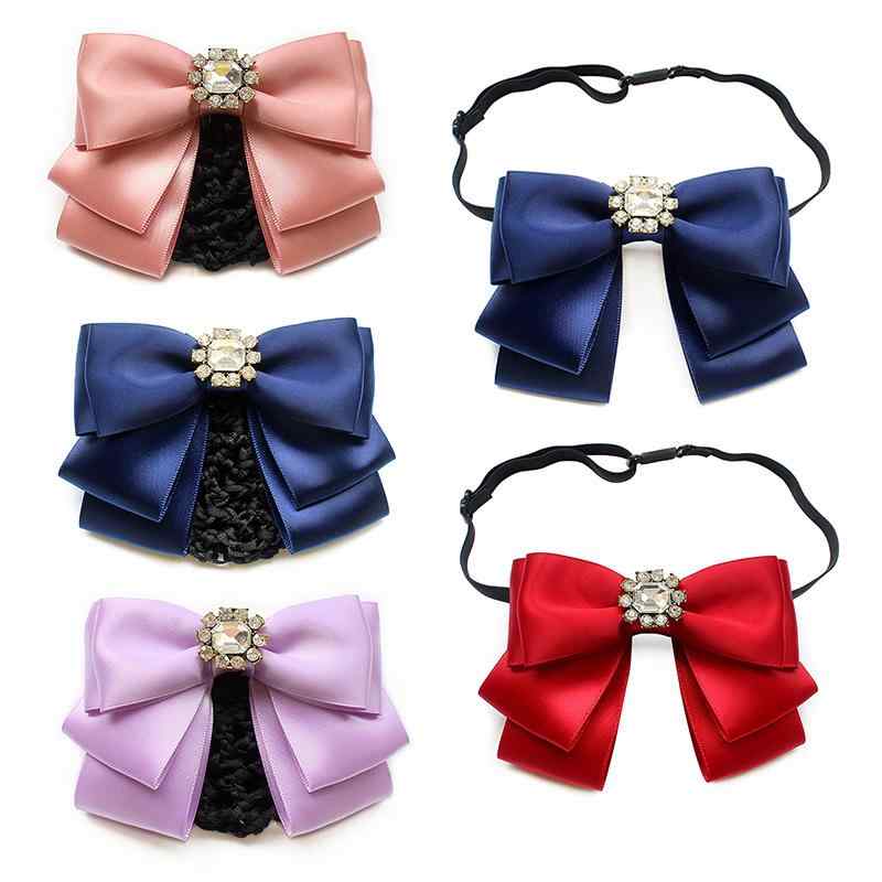 ボウタイ レディース リボン 蝶々モチーフ コサージュ ブローチ ヘアクリップ 髪飾り サテン風 上品 エ..