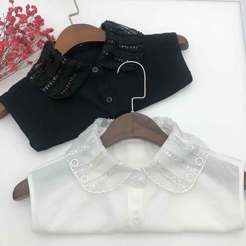 付け襟 レディース 女性用 ポリエステル 刺繡 フェイクカラー シンプル カジュアル おしゃれ 着回し抜群 ファッション小物 通勤 オフィス 普段使い 白 黒(x2)