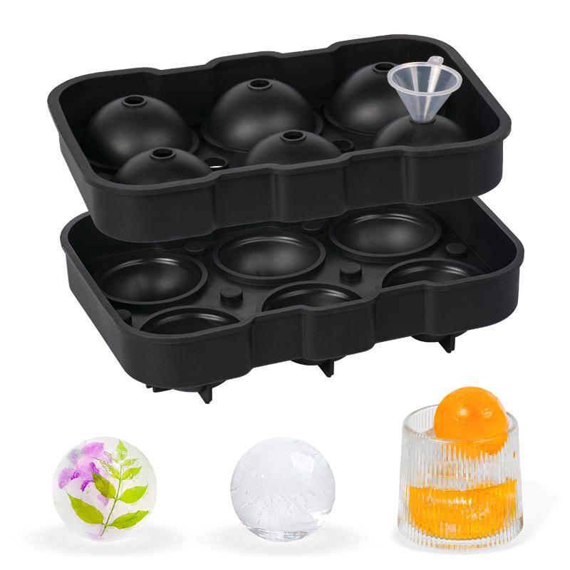 製氷皿 6連 丸氷 ボール型 シリコンモールド 家庭用 自宅用 DIY ウイスキー カクテル ハイボール ジュース アイスクリーム シャーベット用 食品グレード 食品衛生 簡単取り出し 型離れ良い やわらか 丈夫 モダン シンプル おしゃれ 多色展開(x2)