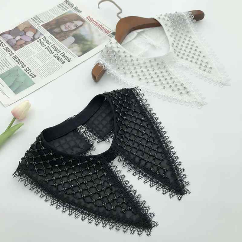 付け襟 レディース フェイクカラー 秋冬 ポインテッドビッグカラー ビーズ装飾 ビジュー エレガント 高級感 華やか 凝ったデザイン ニット 重ね着 万能 普段...