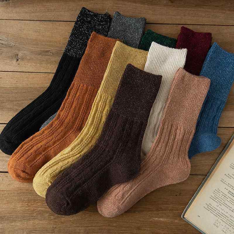 靴下 レディース 秋冬 羊毛 ウール ソックス ミドル丈 中丈 ケーブル編み 日系 スクール風 くしゅくし..