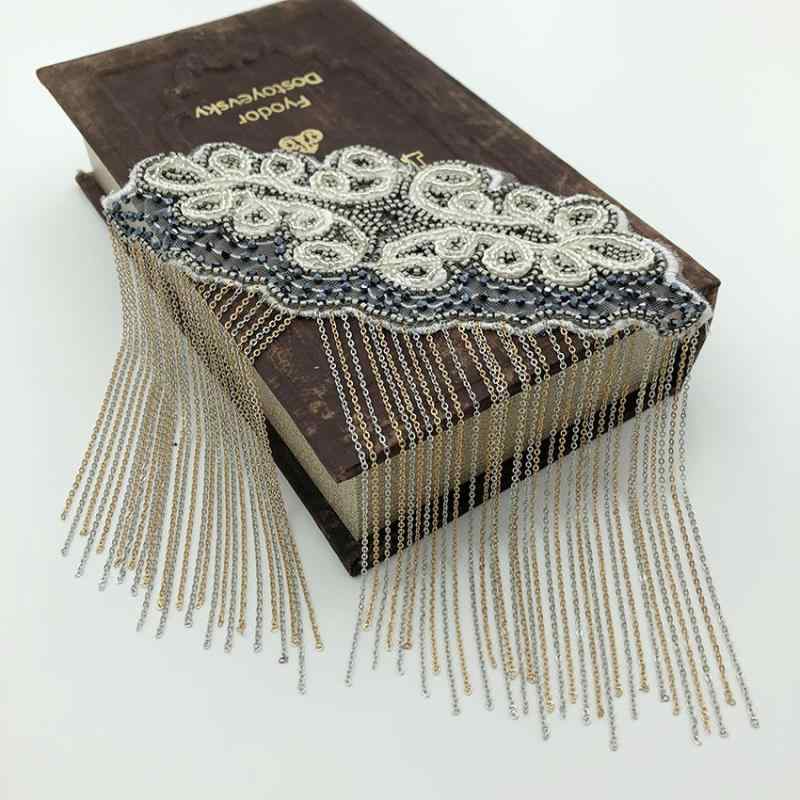 肩飾り 舞台衣装 ステージ衣装 スーツ ジャケット ドレス用 エポレット タッセル フリンジ チェーン 装飾 ブローチ ピン 精巧 高級感 エレガント ゴージャス デザイン 白 ホワイト イベント コスプレ フォーマル パーティー ユニセックス(x2)