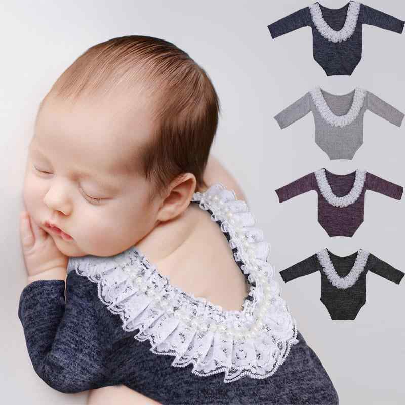 ロンパース ベビー 新生児 赤ちゃん用 カバーオール ボディスーツ 撮影衣装 記念フォト お宮参り ハーフバースデー レース フリル かわいい スパンデックス 肌触り やわらかい 紺 黒 グレー 紫 夏物(x2)