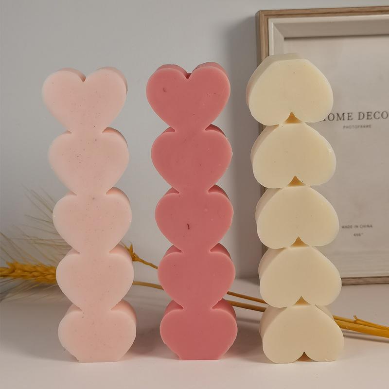 シリコンモールド 立体 5連 ハート スティック型 チョコレート アロマキャンドル DIY 手作り お菓子作り ケーキ デコレーション クラフト 耐熱 柔軟 製菓道具(x2)