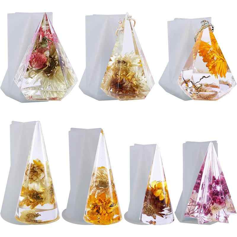 シリコンモールド エポキシ樹脂 レジンクラフト アクセサリー アロマキャンドル 指輪スタンド 小物入れ DIY 手作り 六角形 円形 錐体 不規則形 変形 ホワイト 透明 型 雑貨(x2)