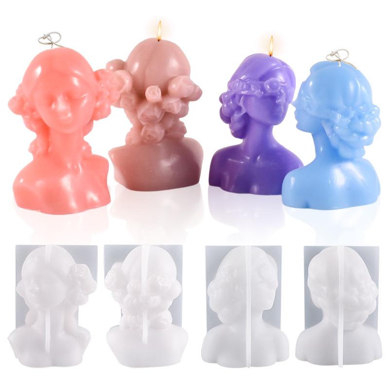 シリコンモールド 花冠 アイマスク 目隠し少女 3D立体 人物半身像 石膏 アロマキャンドル アロマストー..