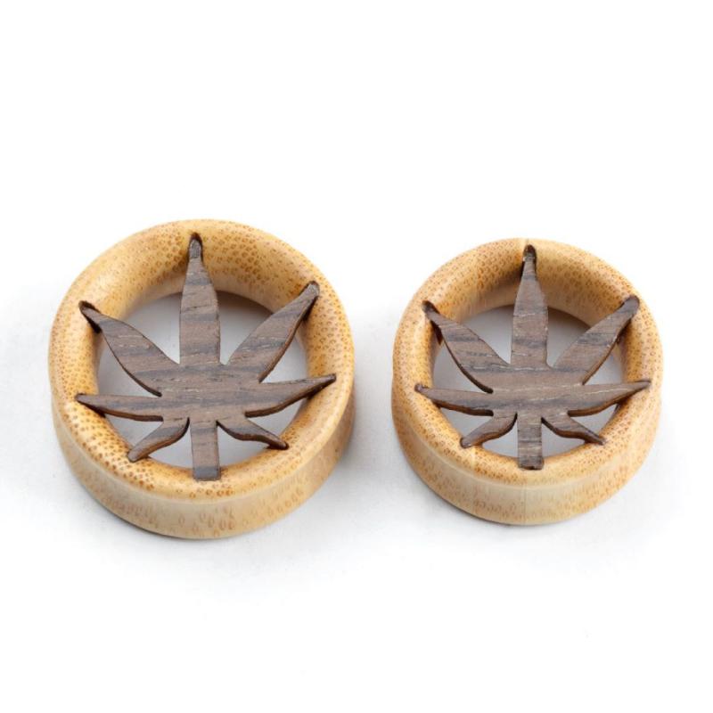 ボディピアス 男女兼用 ユニセックス レトロ アンティーク調 生命の木 葉っぱモチーフ 彫刻デザイン ウッド製 拡張器 耳穴拡張 個性的 ファッションピアス ホールピアス 普段使い 30mm 26mm(x2)