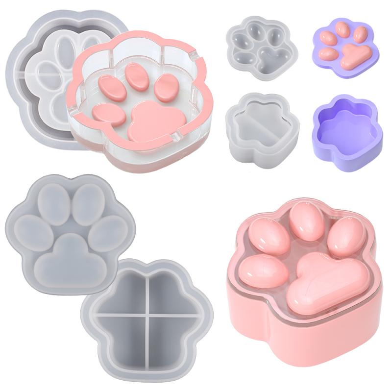 シリコンモールド DIY ハンドメイド レジンクラフト エポキシレジン 猫の足跡 肉球デザイン 灰皿 小物入れ 蓋付き 収納ケース 大小サイズ 手作りキット(x2)