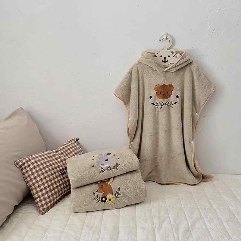 バスローブ ベビー キッズ フード付き ポンチョタオル 速乾 吸水 サンゴフリース やわらか ふわふわ お風呂上がり プール 水遊び(x2)