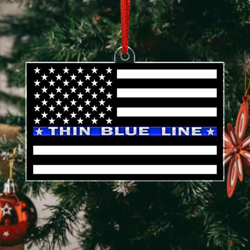 オーナメント 男性用 警察 ポリス 細い青い線デザイン アクリル製 軽量 クリスマスツリー飾り 車載用 カーアクセサリー 吊り下げ おしゃれ レトロ ユニーク プレゼント ギフト コレクション 雑貨(x2)