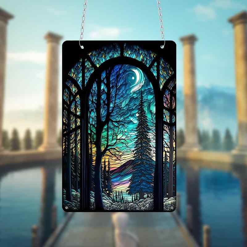 ウォールデコレーション アクリル製 カラフル 鮮やか ドリームキャッチャー 星 月 雲 宇宙 モチーフ 吊り下げ ハンギング プレート 窓 玄関 壁飾り インテリア かわいい(x2)