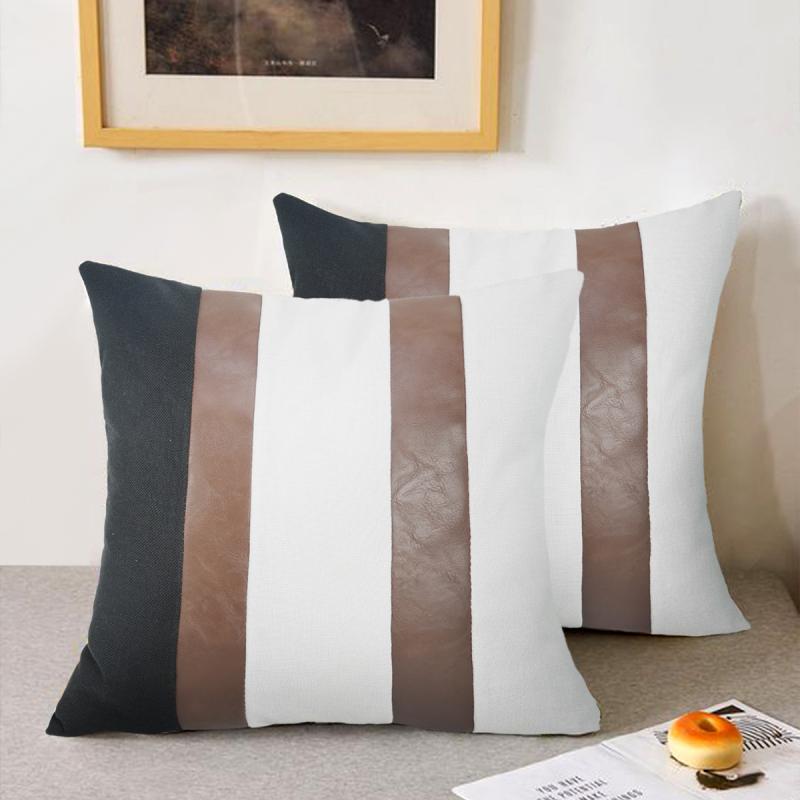 クッションカバー 抱き枕カバー 北欧風 PUレザー キャンバス 切り替え 黒白 モノトーン シンプル モダン おしゃれ ソファ リビング ベッド用 インテリア(x2)