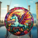 ウォールデコ かわいい アクリル 丸型 ペガサス フラワー グリーン ハンドペイント チェーンハンギング 室内装飾 壁 窓辺 リビング インテリア 春夏(x2)