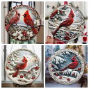 オーナメント クリスマス 雪の枝 赤い小鳥 アクリル製 チェーン付き 立体 丸型 リアル カラフル 車用 吊り下げ インテリア(x2)