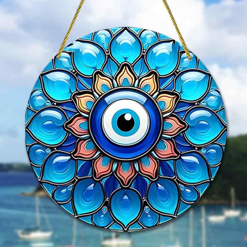 インテリアオーナメント ブルー 邪眼 ナザールボンジュウ アクリル製 窓飾り 吊り下げ 丸型 プレート 魔除け お守り 厄除け 開運 ウォールデコ 玄関 車内 カーアクセサリー モダン(x2)