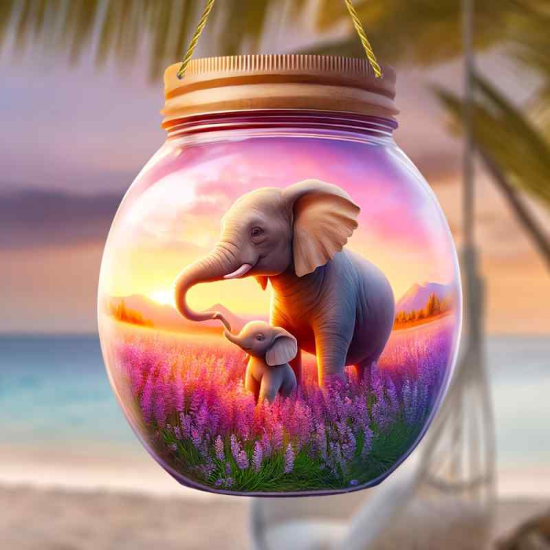 サンキャッチャー アクリル 象 エレファント モチーフ ステンドグラス風 窓飾り ウィンドウハンギング ..