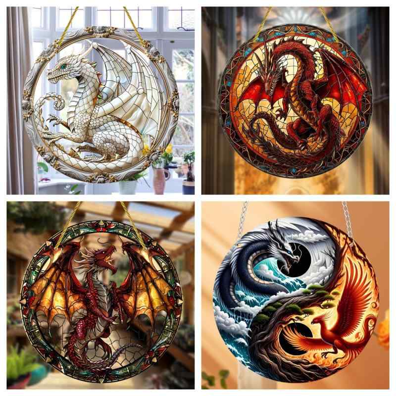 吊り下げ飾り ドラゴン サンキャッチャー アクリル ボヘミアン ダークファンタジー ゴシック 窓辺 玄関 ポーチ ドア 壁掛け インテリア デコレーション オーナメント(x2)